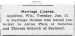 Anton and Theresa Plutz Marriage License Newspaper